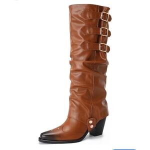 FEETQUAKE Cognac Cowboy 3 Buckle Detachable Boots w Burnished Ombré Toe